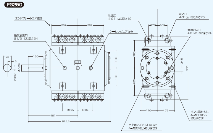 FG250の寸法図